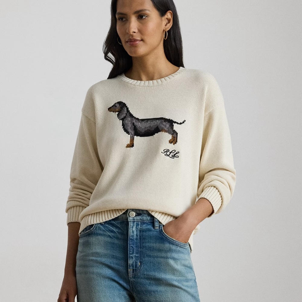 Lauren Ralph Lauren Intarsia Cream Dachshund Sweater